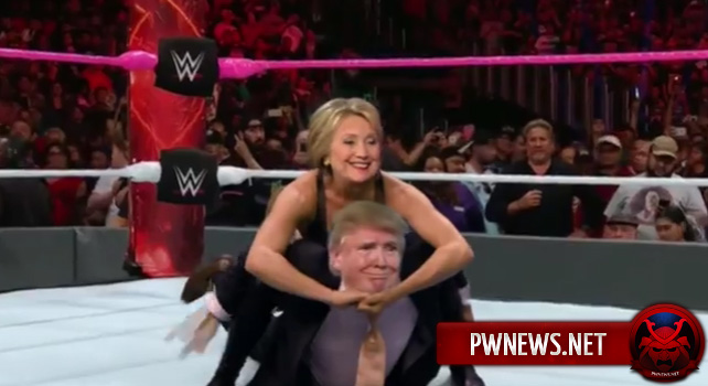 Эллен Дедженерес смеется с выборов Клинтон и Трампа пародируя предвыборную гонку в WWE