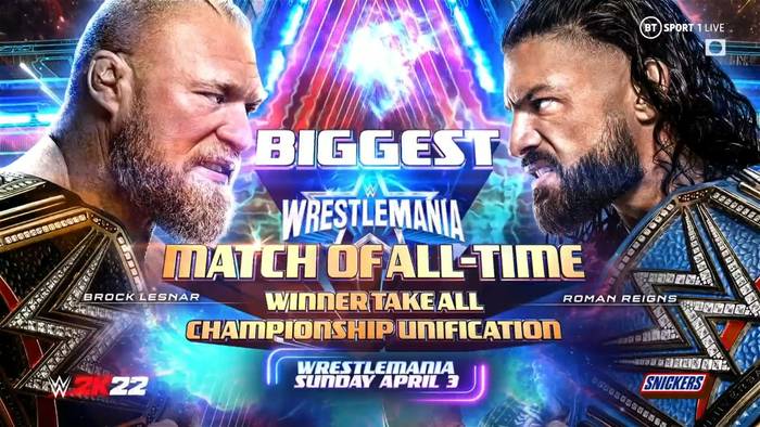 Матч Романа Рейнса против Брока Леснара на WrestleMania 38 будет с объединением мировых титулов на кону