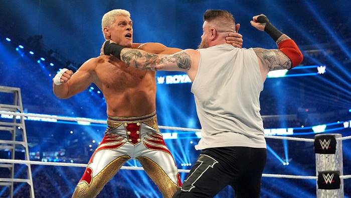 Чем закончился лестничный матч за неоспоримый титул WWE на Royal Rumble?; Возвращение произошло на PLE